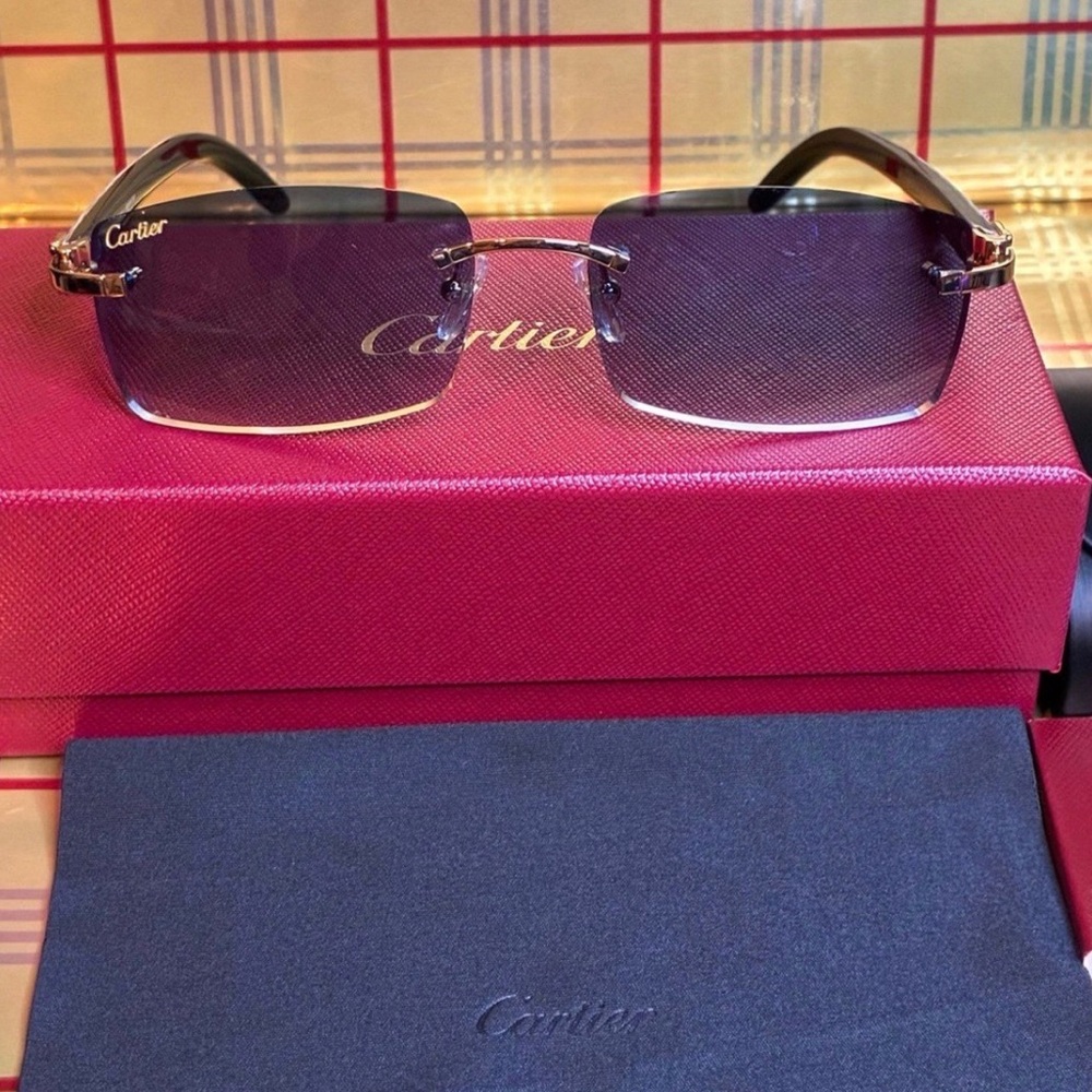 Cartier Unisex Buffalo Horn Rimless Sunglasses - Picture 3 of 5